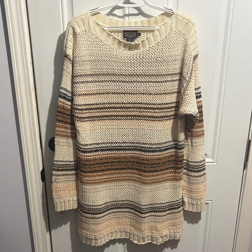 Pendleton Cream Sweater with Brown and Black Stripe Accents